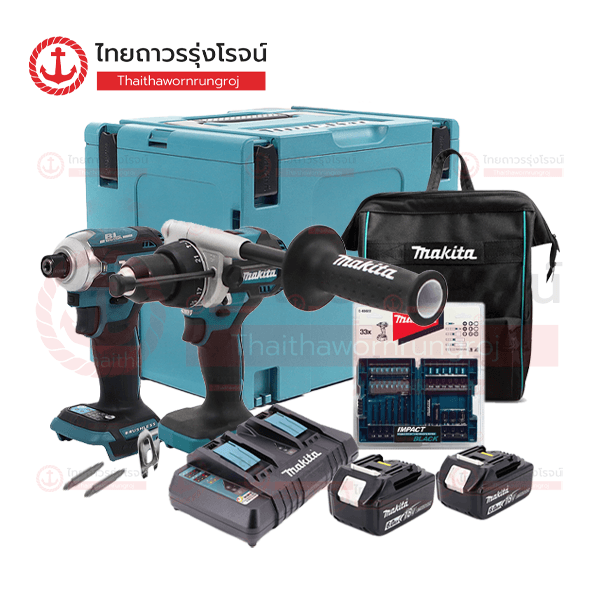 MAKITA COMBO TOP 18v DTD171+DHP486+กล่องเครื่องมือ TYPE4+แบตเตอรี่ BL1860Bx2ชิ้น+แท่นชาร์จคู่ DC18RDx1ชิ้น+กระเป๋าเป้ สีดำ 1ใบ+ชุดดอกไขควง IMPACT BLACK E-06622x1ชุด