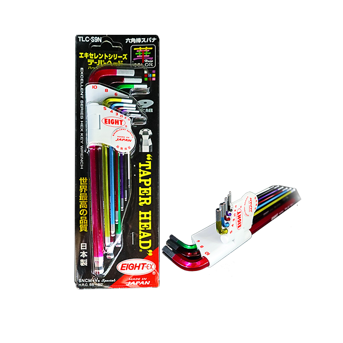 EIGHT ประแจแอลหกเหลี่ยม หัวบอลเตเปอร์ ชุบสี 9ตัวชุด 1.5-10mm TLC-S9N