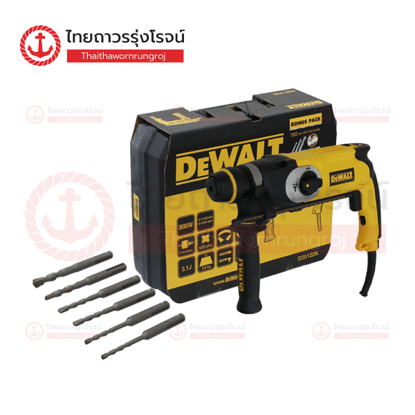 (D) DEWALT สว่านโรตารี่ไฟฟ้า 26mm 2ระบบ SDS-PLUS 800w D25122K-B1 (เลิกผลิตแทนด้วย D25132KA-B1) 