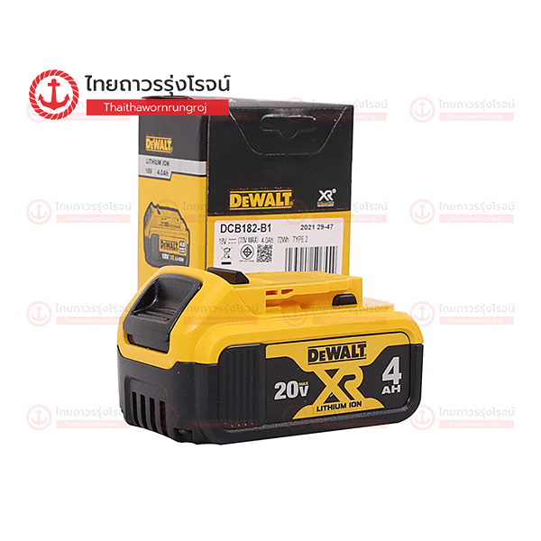 DEWALT แบตเตอรี่ LI-ION 18v 4.0Ah DCB182-B1 กล่องกระดาษ