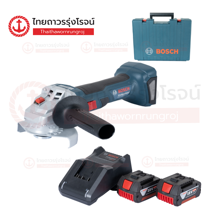 BOSCH BLM เครื่องเจียร์ไร้สาย 4นิ้ว 18v C1xB2x4ah GAL18V-40 GWS180-LI 06019H90K1 (ครบชุด+กล่องพลาสติก)*