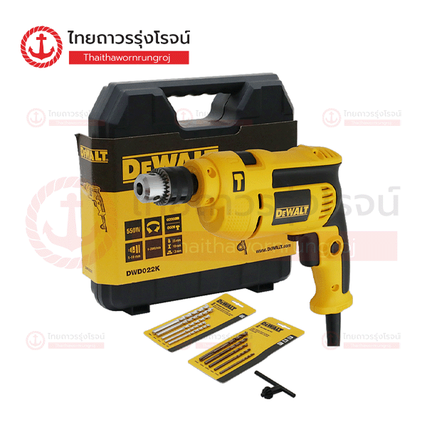 (D) DEWALT สว่านกระแทกไฟฟ้า 10mm 550w ปรับรอบซ้าย-ขวา DWD022K-B1