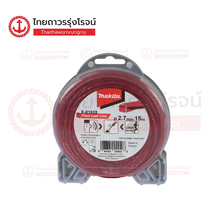 MAKITA  เอ็นตัดหญ้า ไนล่อน ลดเสียง 4แฉก สีแดง 2.7mm 15เมตร E-01828