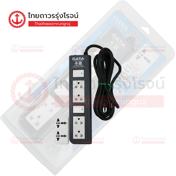 DATA ปลั๊กคอม 4ช่อง 2สวิตช์ 16a 3เมตร สีดำ APDW4224