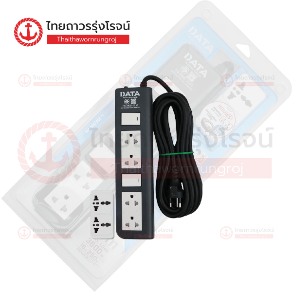 DATA ปลั๊กคอม 4ช่อง 2สวิตช์ 16a 5เมตร สีดำ APDW4224