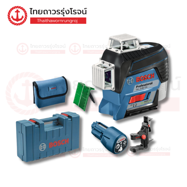 (D) BOSCH เครื่องเลเซอร์กำหนดแนวเส้น 80เมตร 3เส้น 360องศา แสงสีเขียว+ขา GLL3-80CG+BM1 พร้อมสัญญาณบลูทูธ 0601063U80