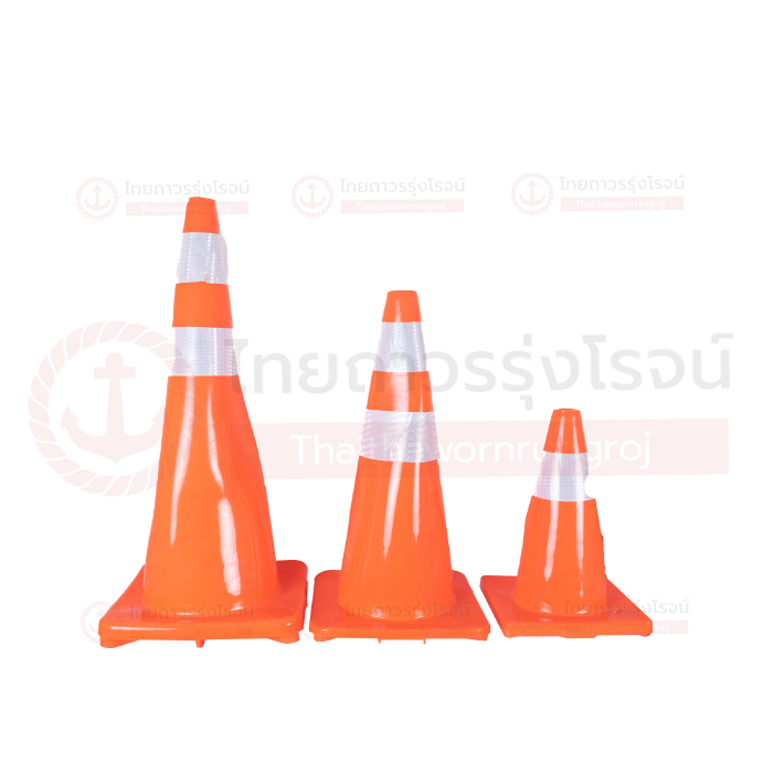 FRIENDLY กรวยจราจร PVC รถทับไม่แตก มีแถบ สีแดง 90cm 3.2kgs 37.5x37.5cm